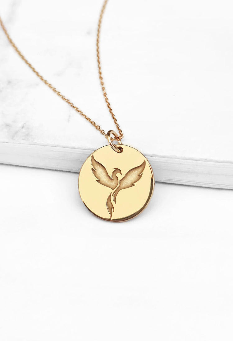solid gold phoenix necklace spiritual journey collection