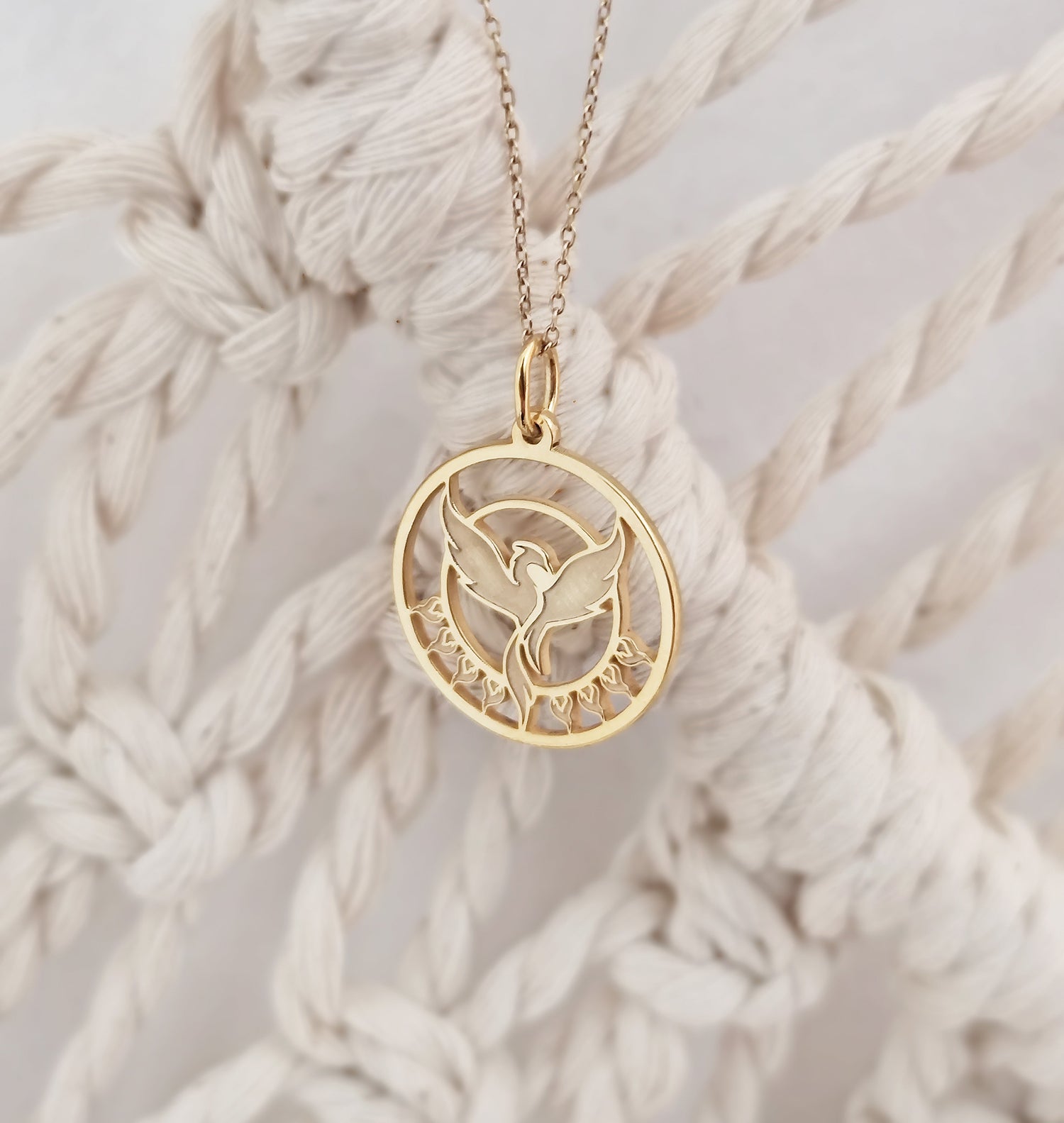 Whisper Gold Fine Jewelry Necklaces collection Solid gold Phoenix firebird necklace