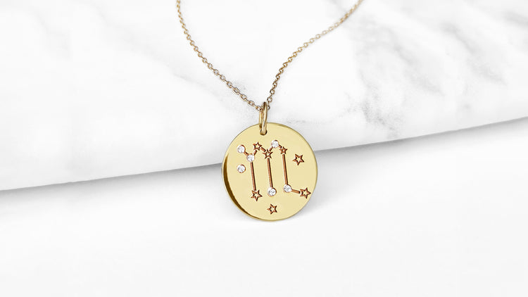 solid yellow gold zodiac necklace with diamonds Diamond and Gem necklaces collection