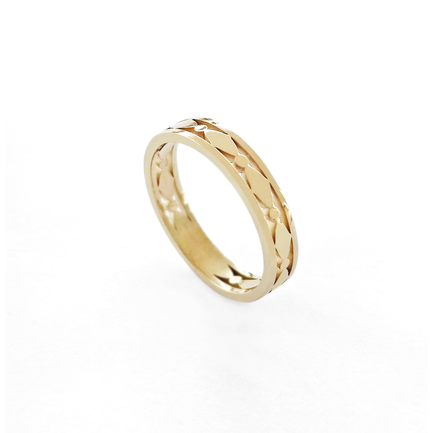 3.7mm solid yellow gold art deco wedding band