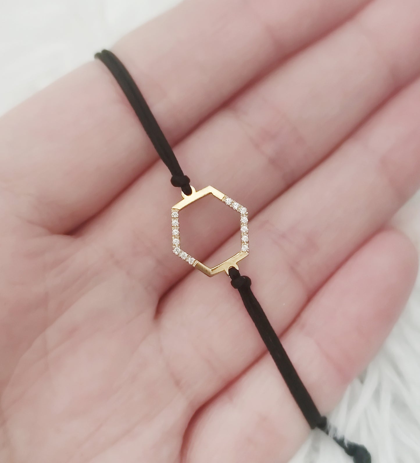 18K 14K 9K Solid Gold Hexagon Macrame Bracelet with Diamonds