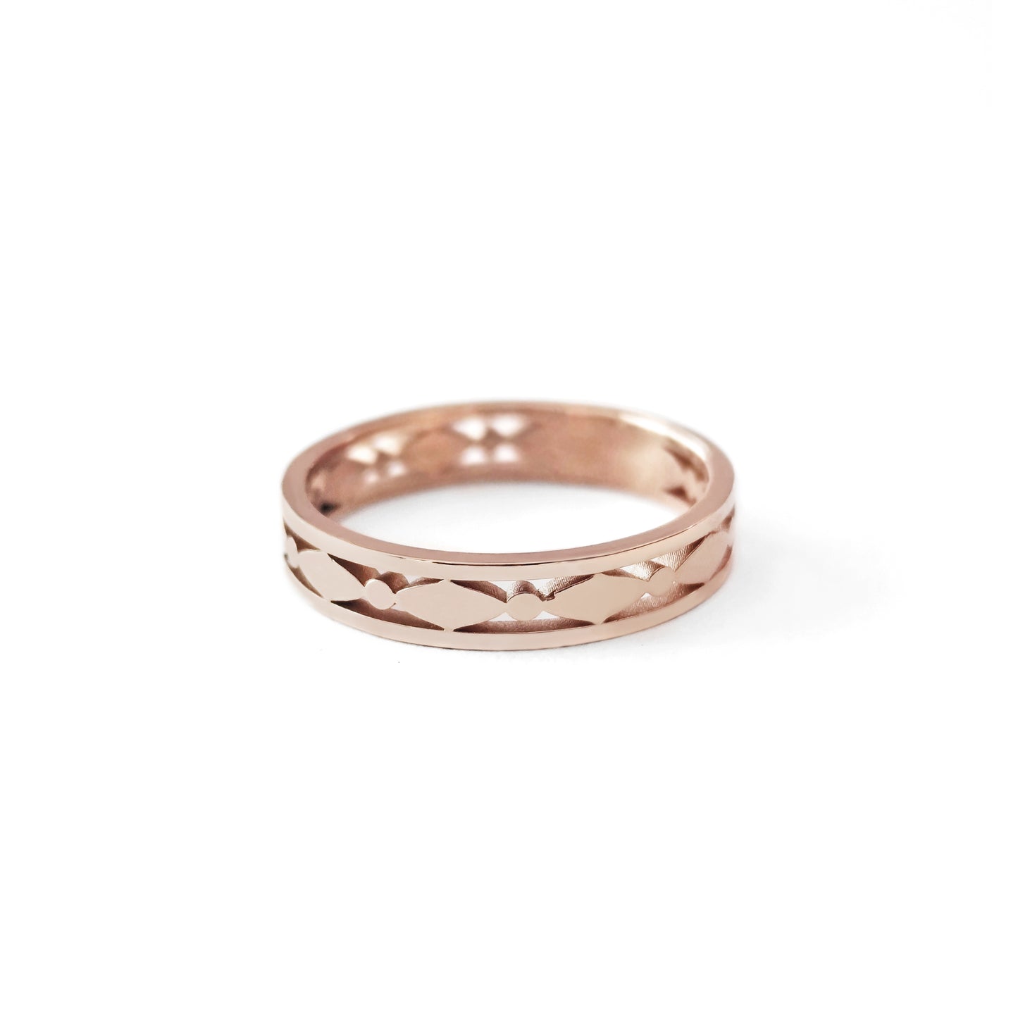 3.7mm solid rose gold art deco band