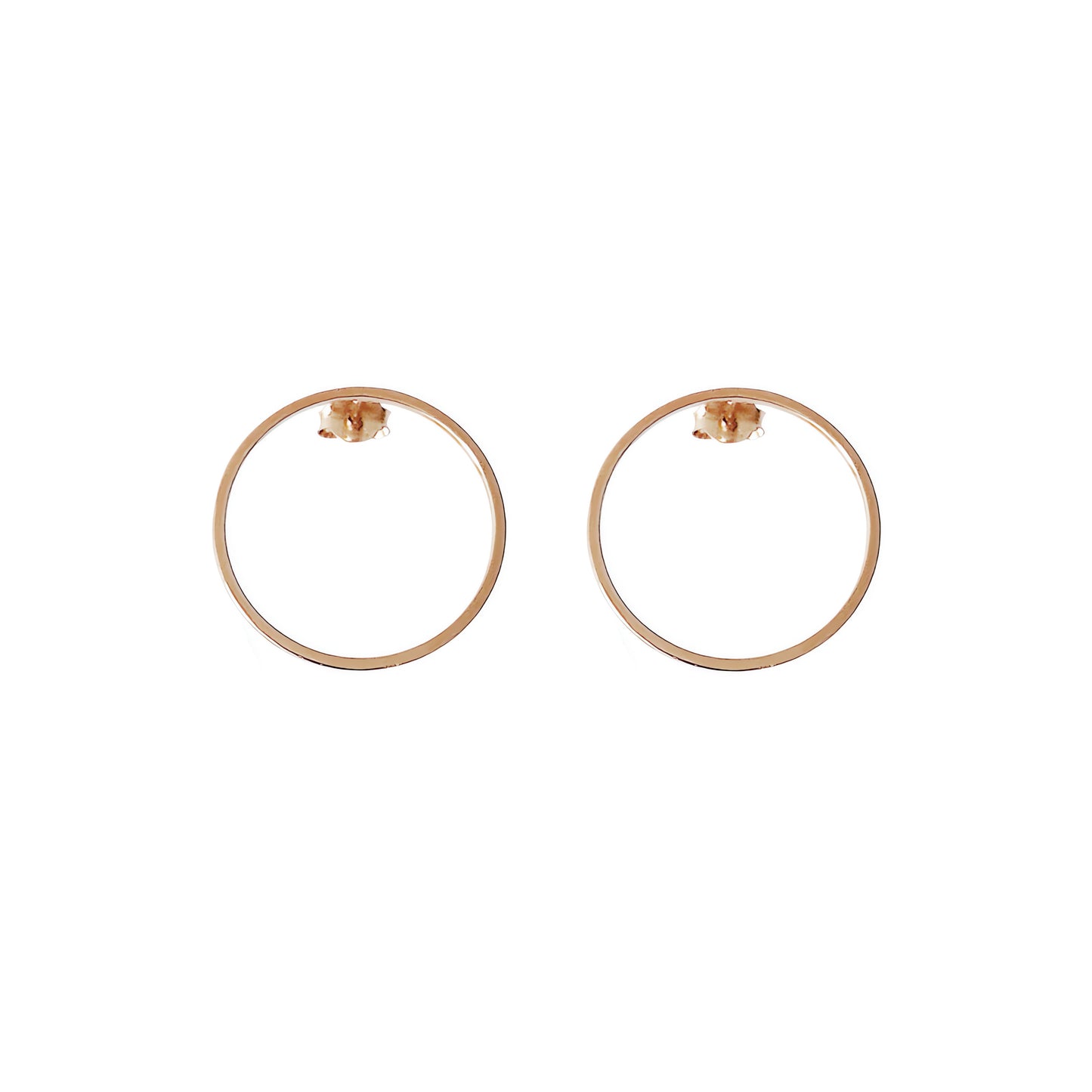 a pair of open circle hoop stud earrings in solid rose gold