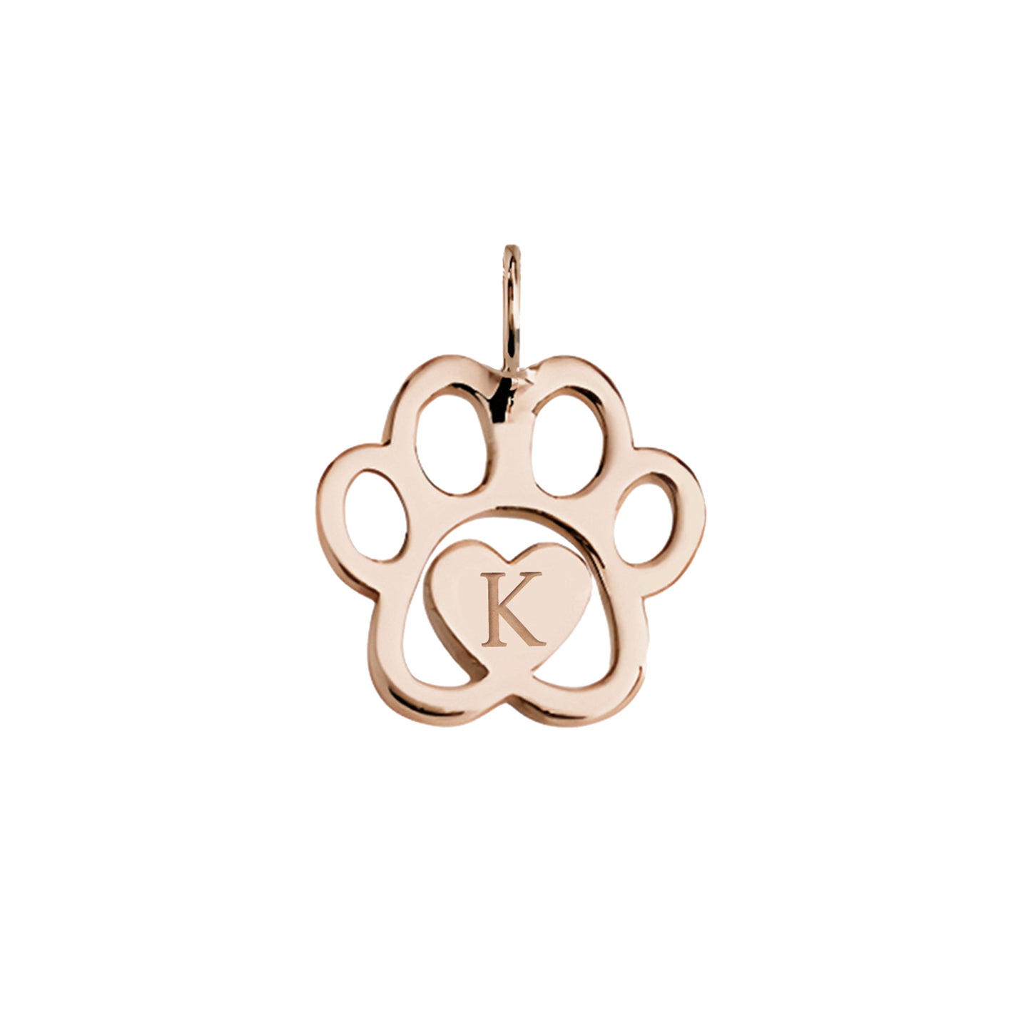 solid rose gold dog paw print pendant engraved with a monogram