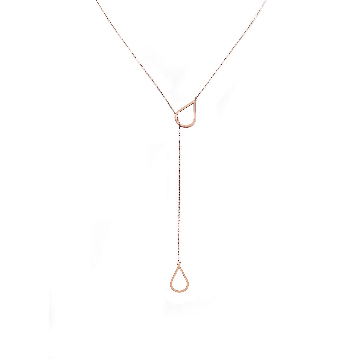 solid rose gold lariat y necklace with two teardrops