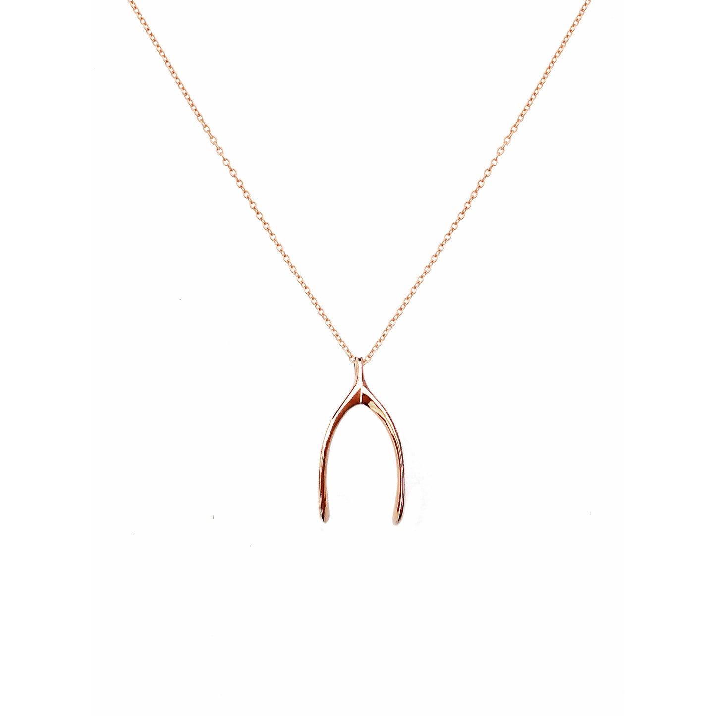 solid rose gold wishbone pendant necklace
