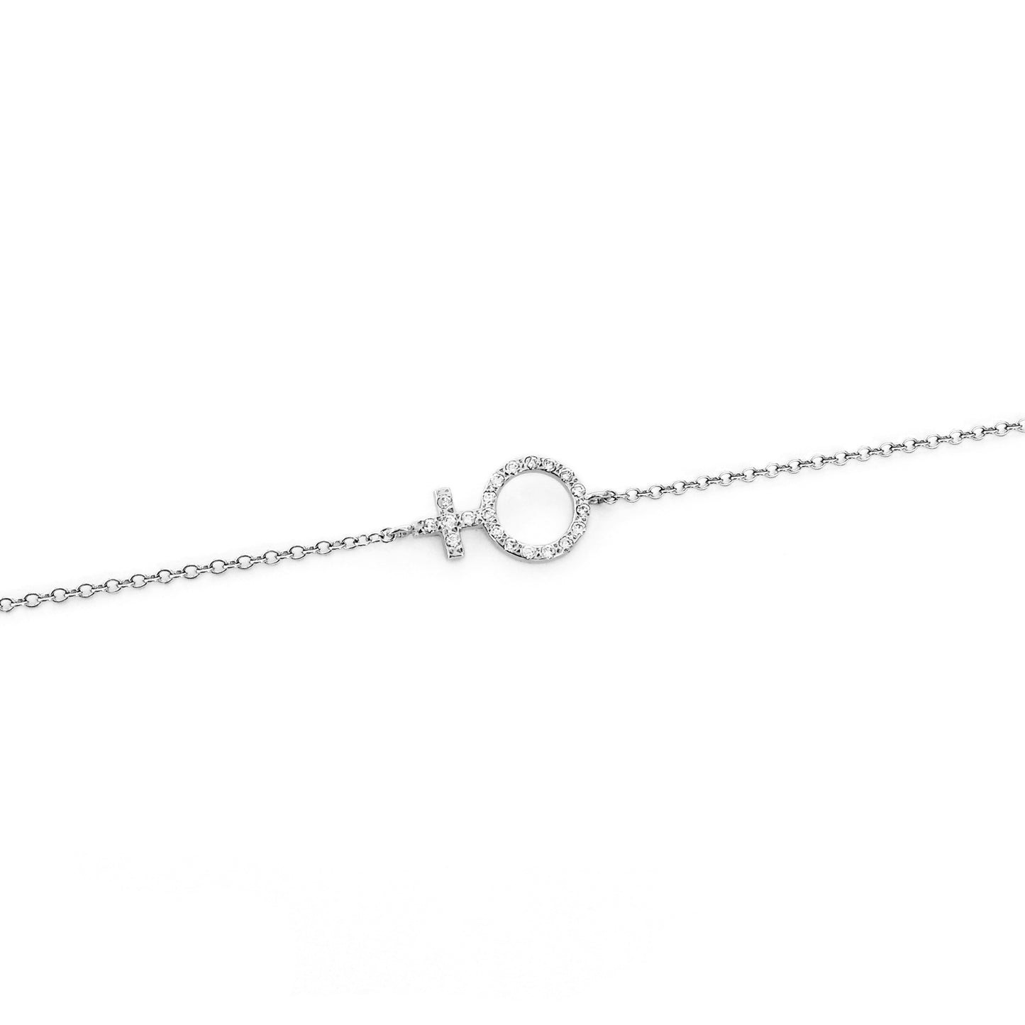 solid white gold bracelet with a venus female symbol charm set with tiny diamonds