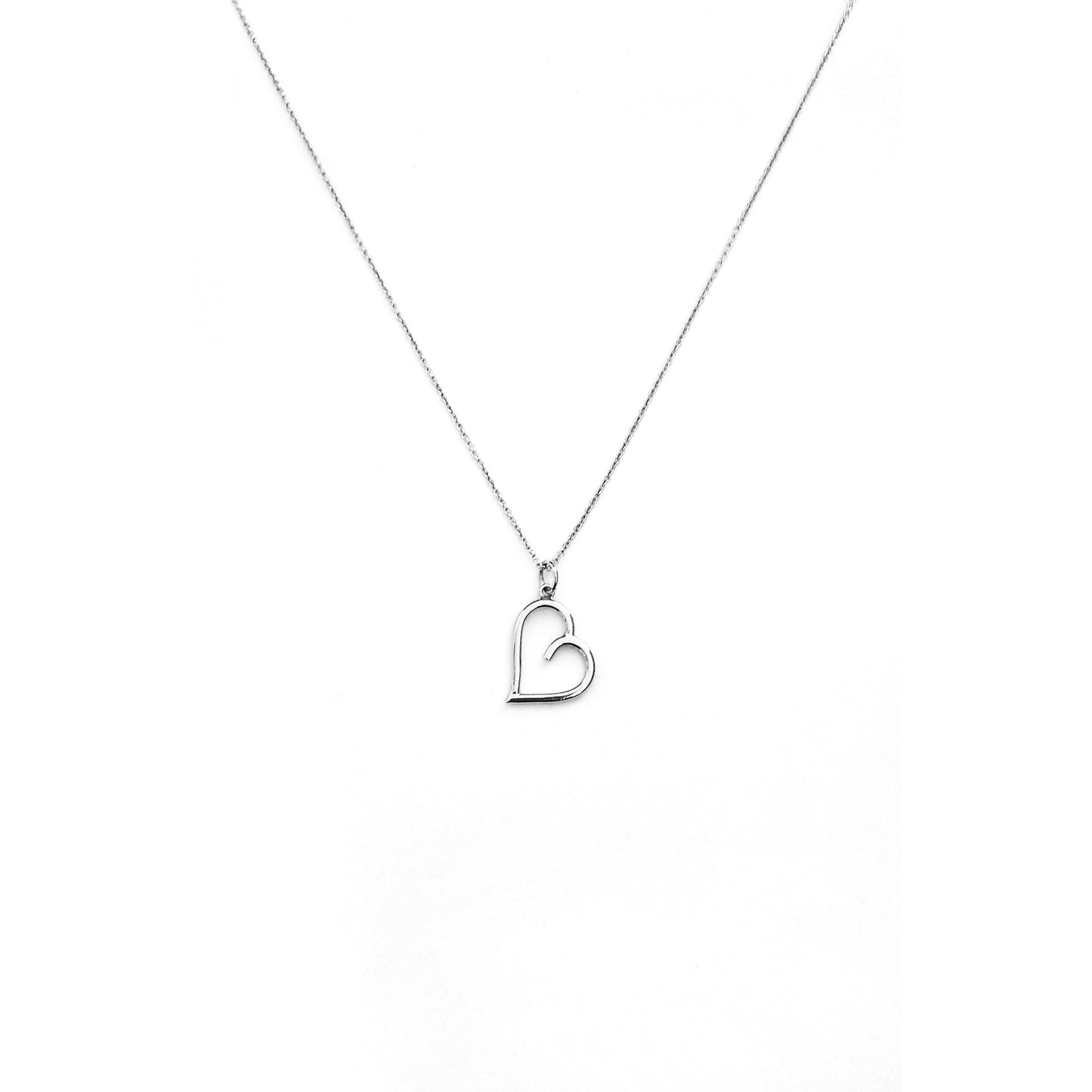 solid white gold small open heart pendant necklace