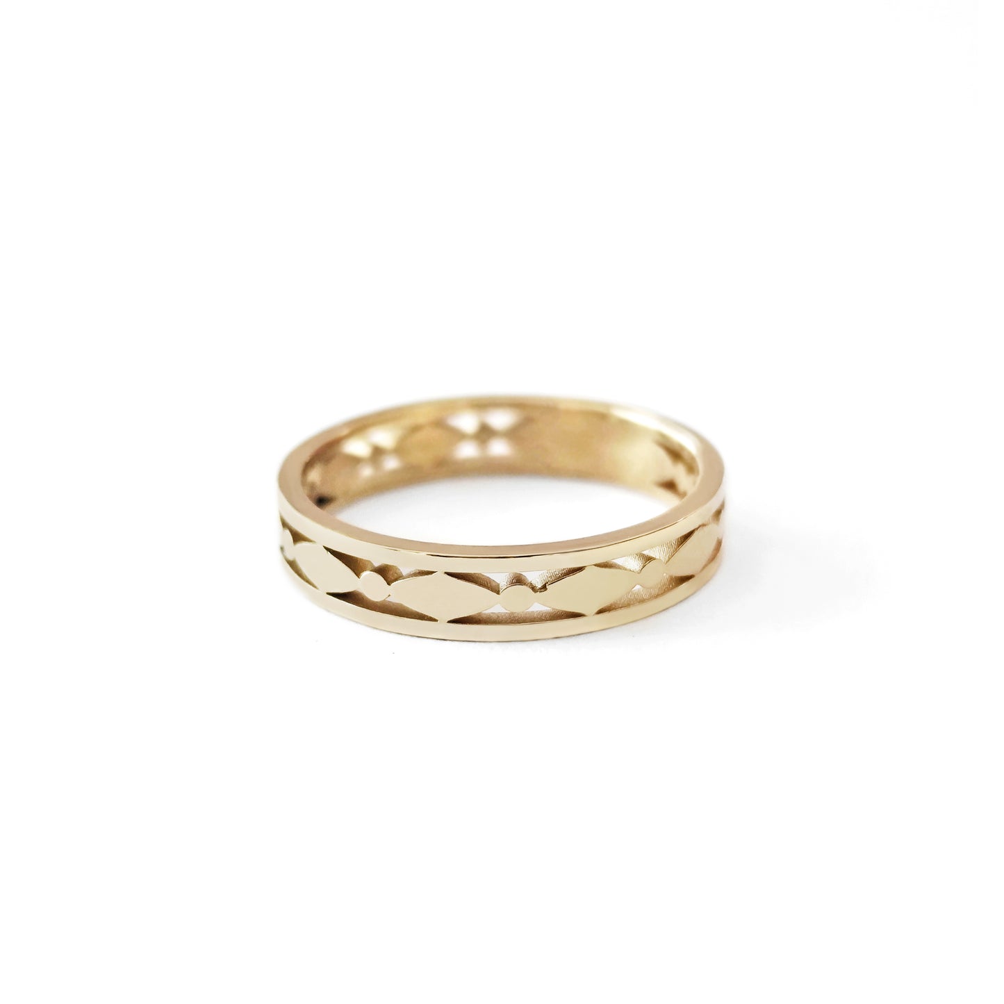 3.7mm solid yellow gold art deco band