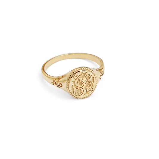solid yellow gold floral art nouveau signet ring