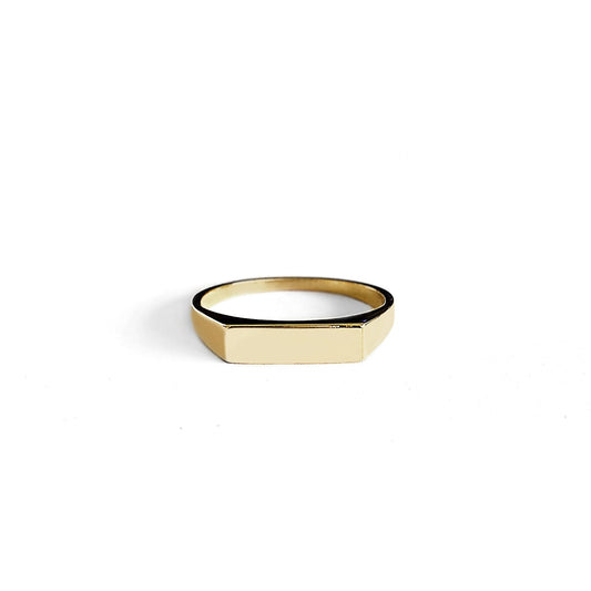 solid yellow gold rectangle bar signet ring
