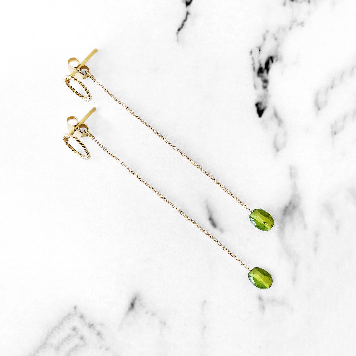 Long Circle and Peridot Ear Jacket Earrings