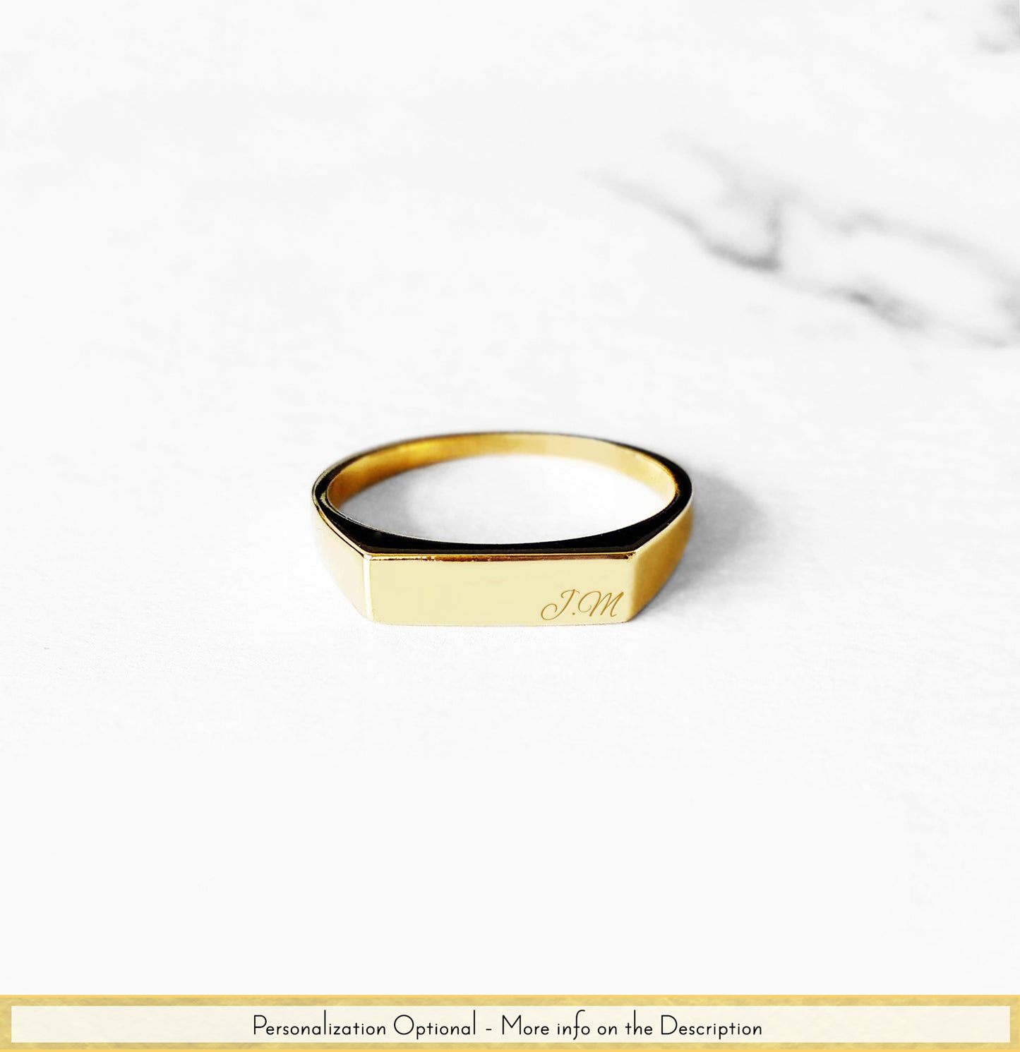 14k solid yellow gold rectangle bar signet ring with custom engraving