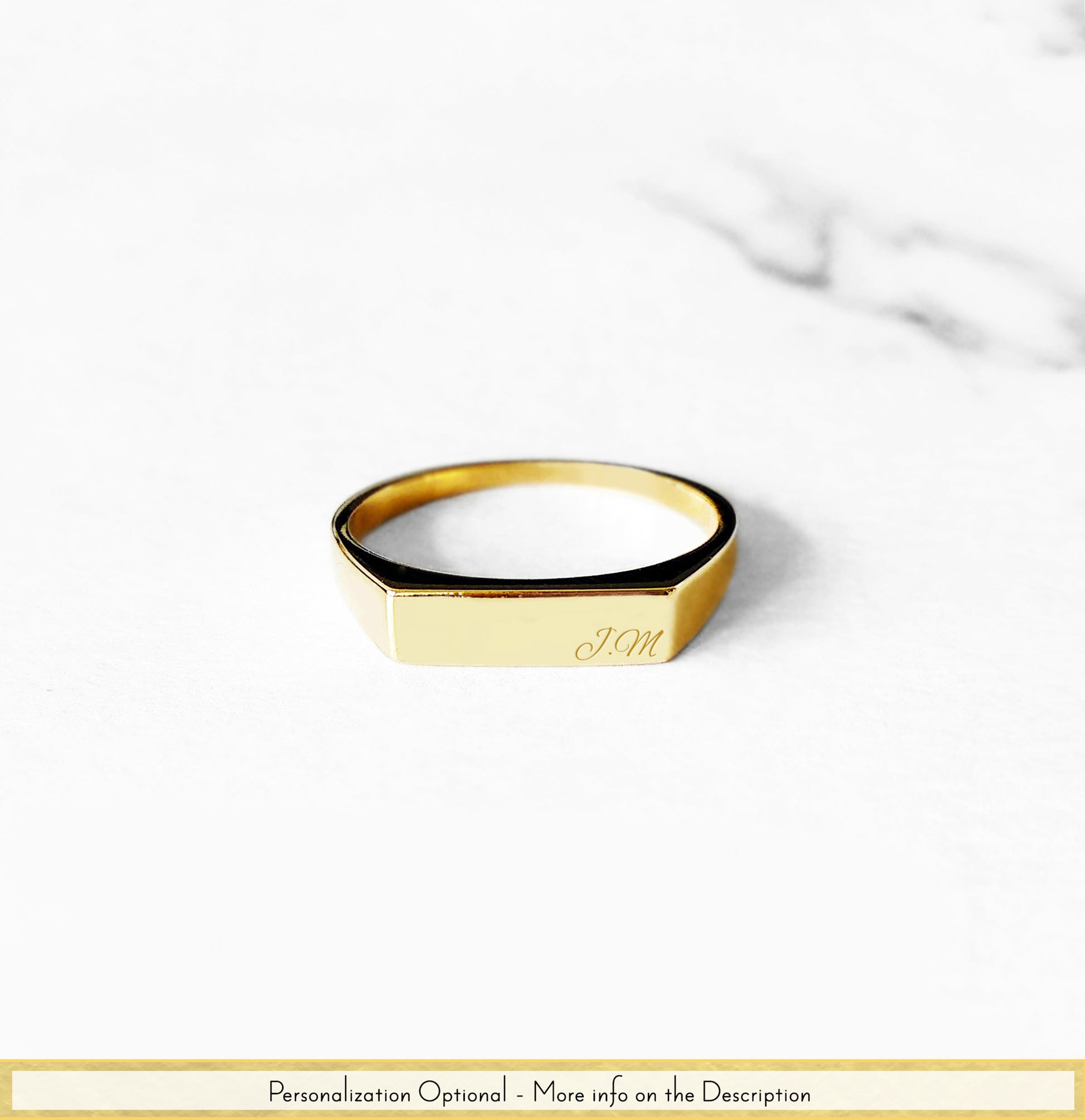 14k solid yellow gold rectangle bar signet ring with custom engraving