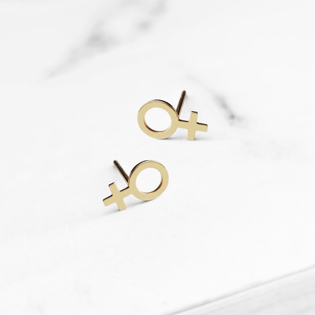 14K solid yellow gold small female/Venus stud earrings