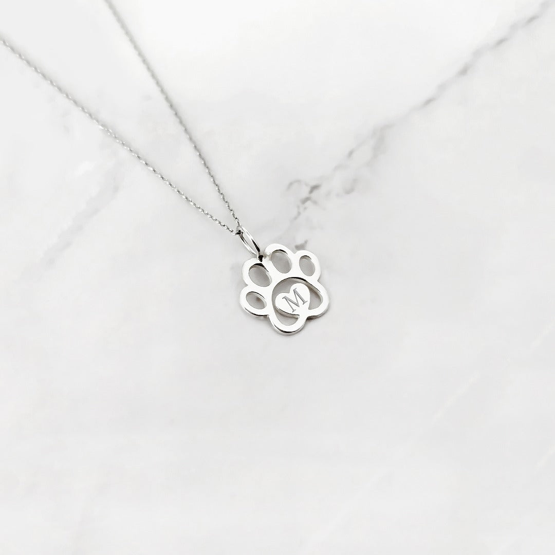 Personalized Dog Paw Print Pendant Necklace in Solid Gold