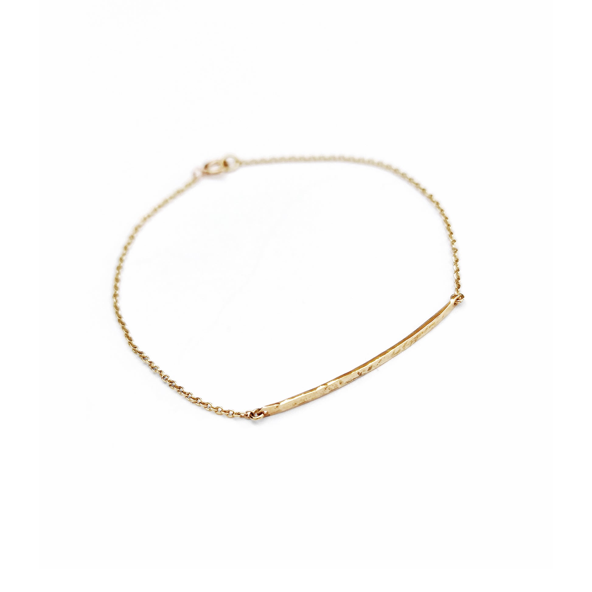 dainty solid gold thin hammered bar bracelet