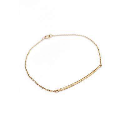 dainty solid gold thin hammered bar bracelet