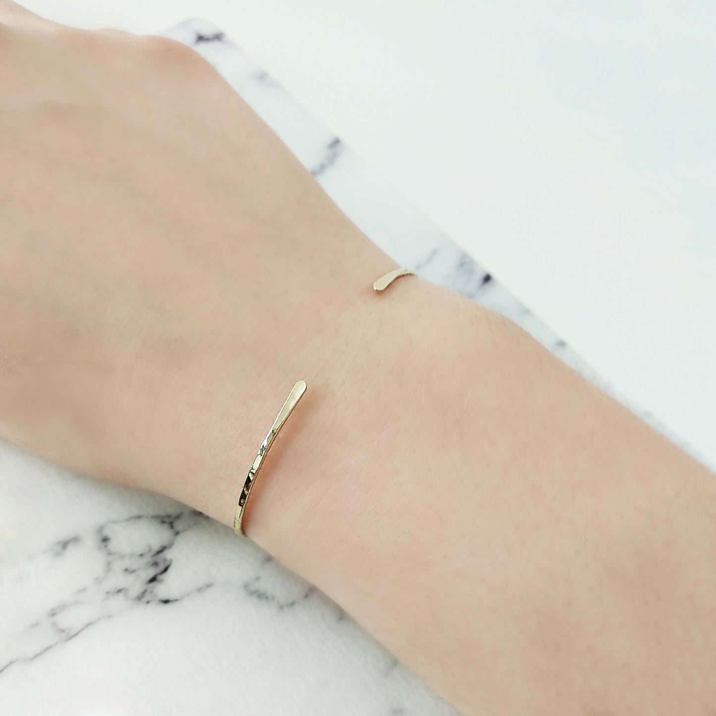 14K 9K Solid gold Thin Hammered Cuff Open Bangle Bracelet