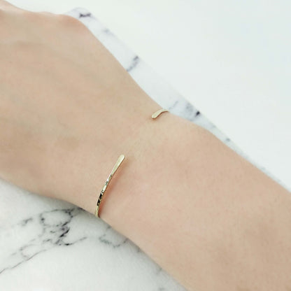 14K 9K Solid gold Thin Hammered Cuff Open Bangle Bracelet