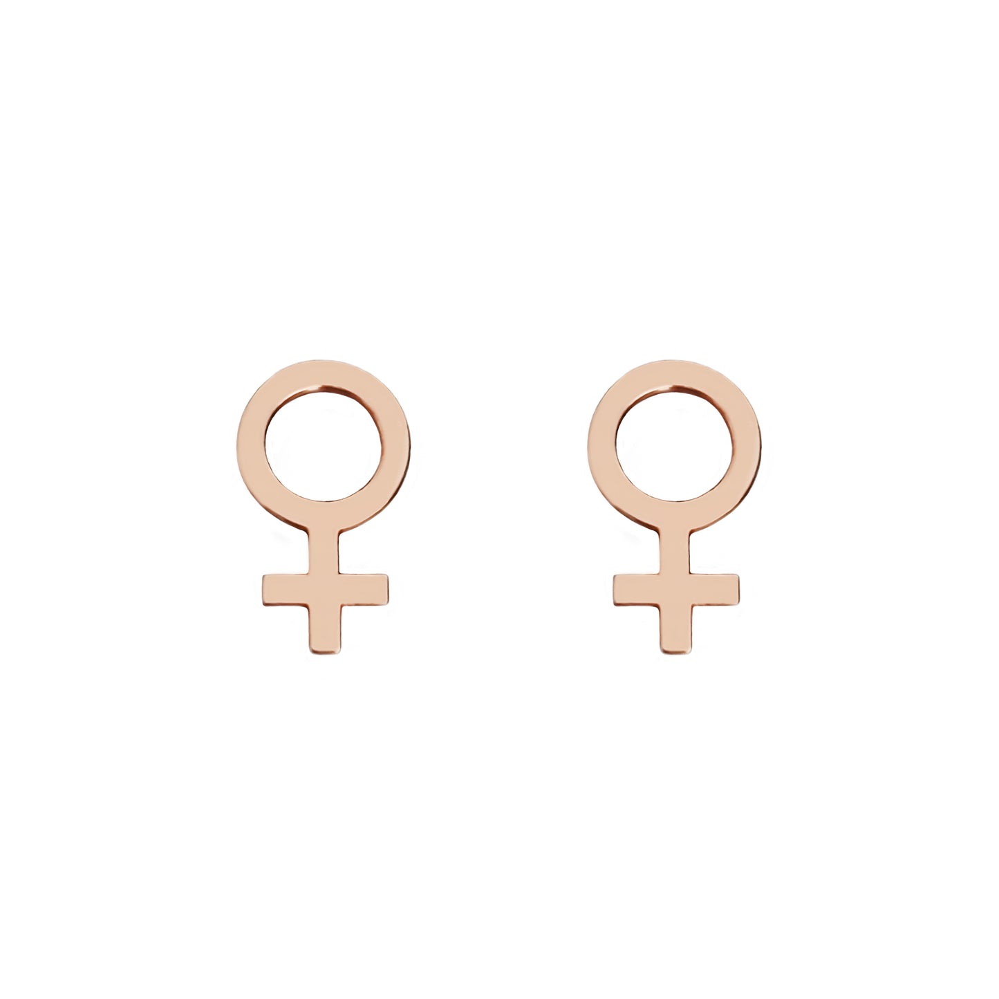 a pair of solid rose gold female/Venus symbol stud earrings