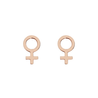 a pair of solid rose gold female/Venus symbol stud earrings