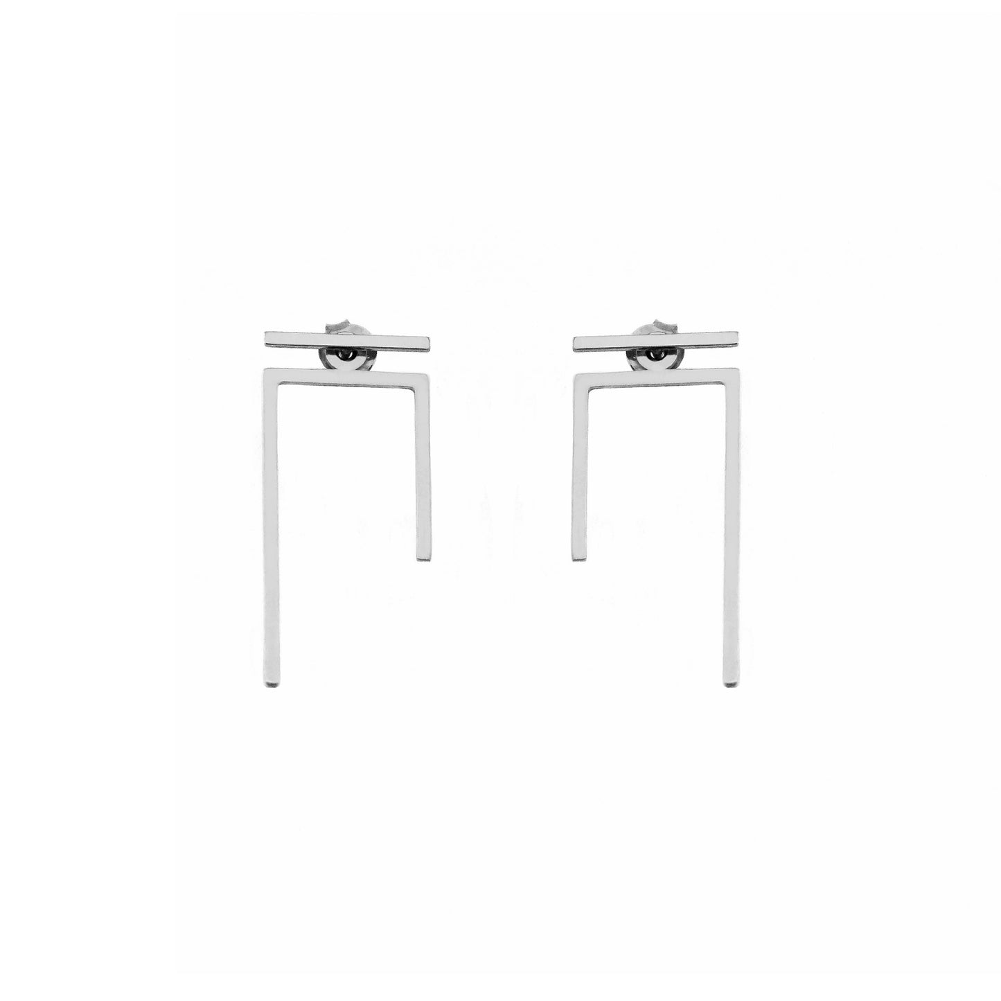a pair of solid white gold staple line jacket earring