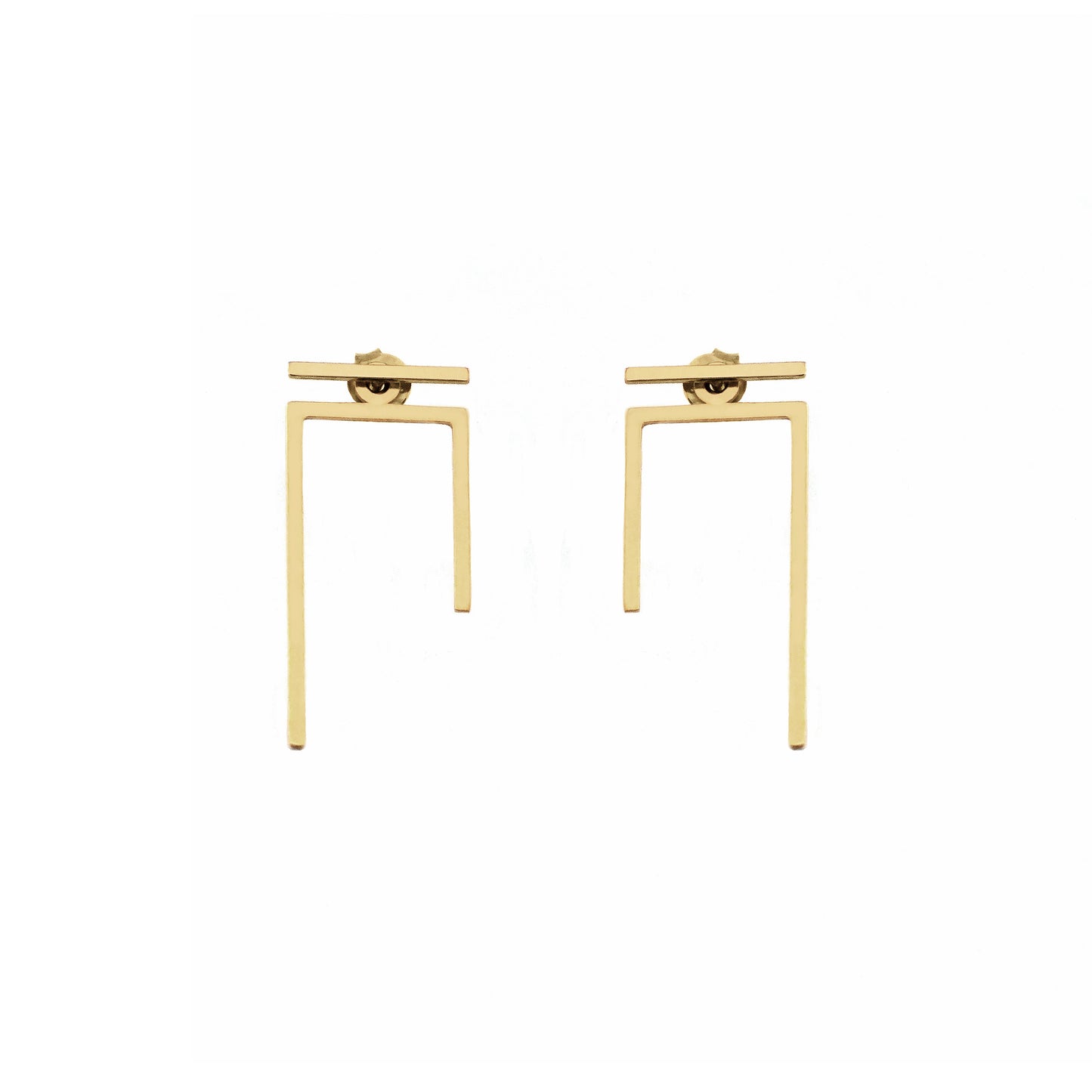 a pair of solid yellow gold staple line jacket earring