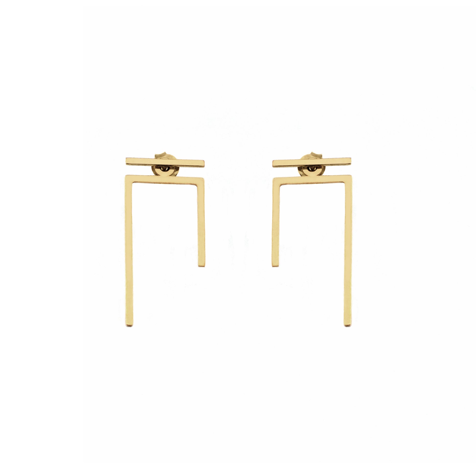 a pair of solid yellow gold staple line jacket earring