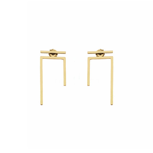 a pair of solid yellow gold staple line jacket earring