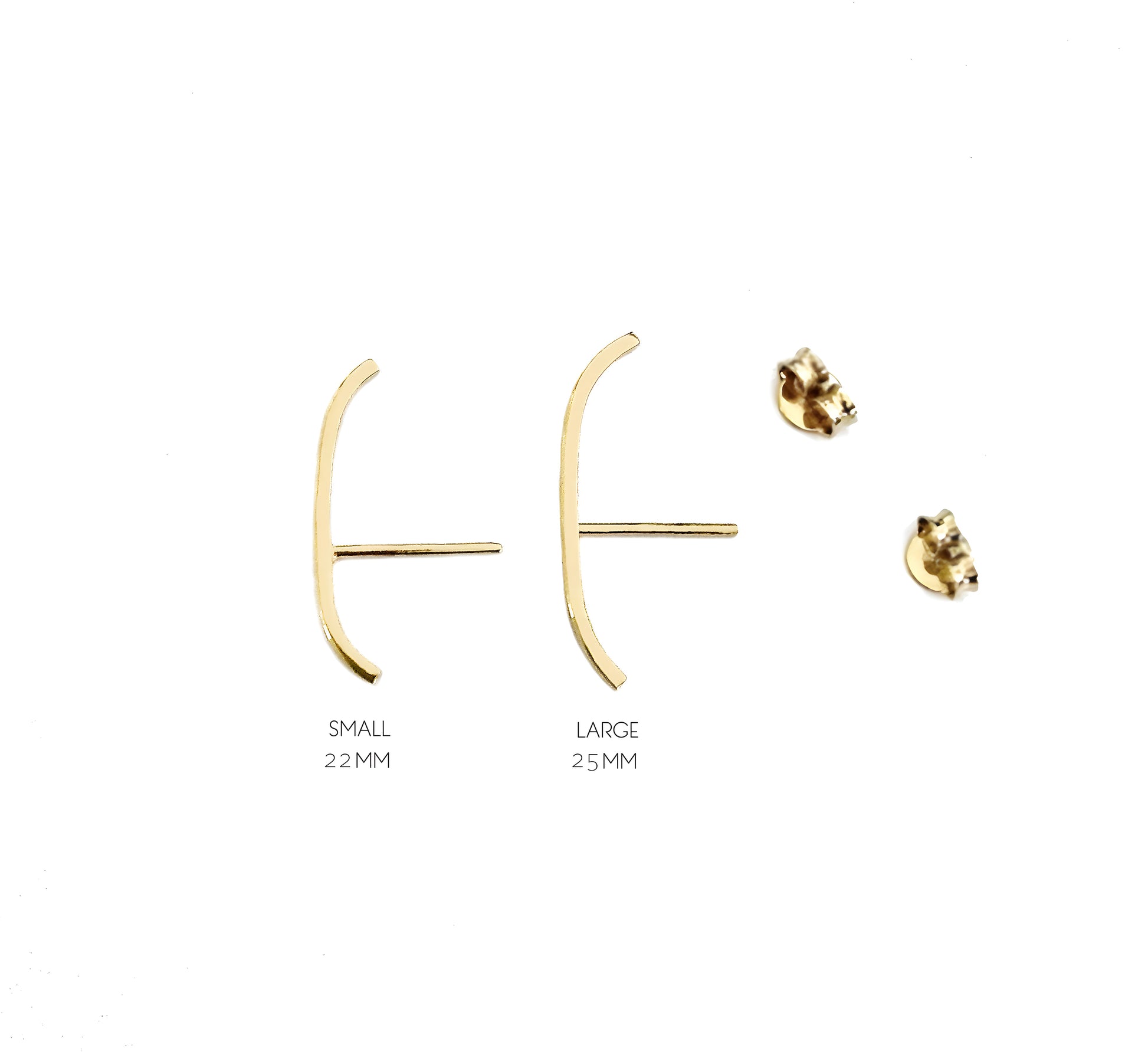 a 22mm and a 25mm solid yellow gold earlobe cuff suspender earrings 
