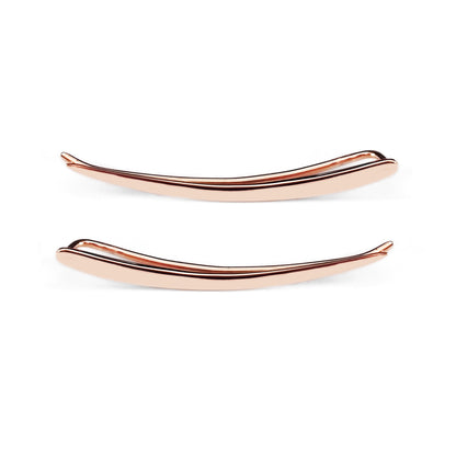 solid rose gold pair of climber earrings 30mm length with smooth polished finish
