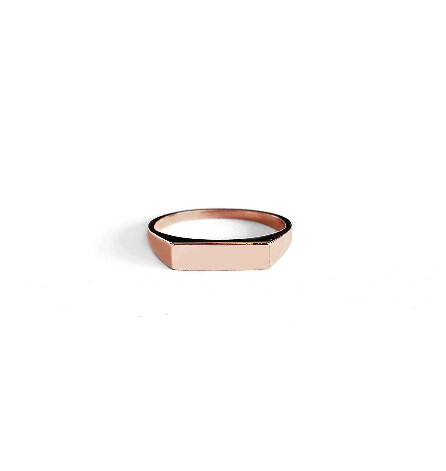 solid rose gold rectangle bar signet ring