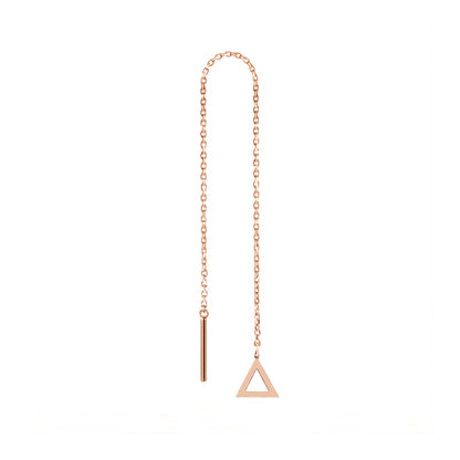 solid rose gold single threader pull through earring with tiny triangle