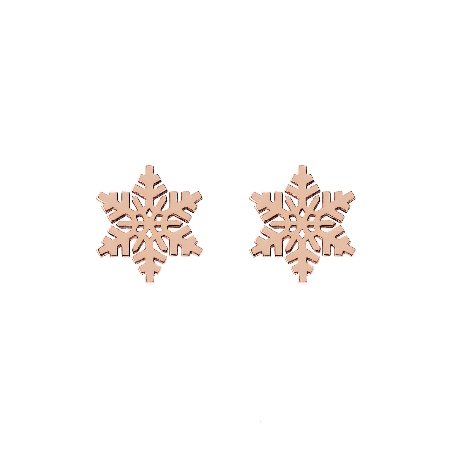 solid rose gold stud earrings in the shape of snowflakes