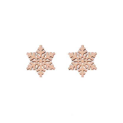 solid rose gold stud earrings in the shape of snowflakes