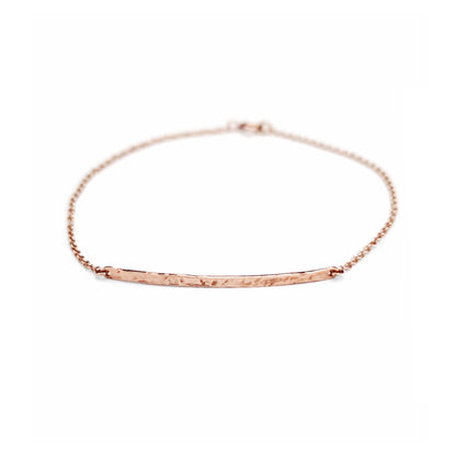 solid rose gold thin hammered bar bracelet