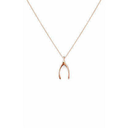 solid rose gold necklace with a tiny wishbone charm