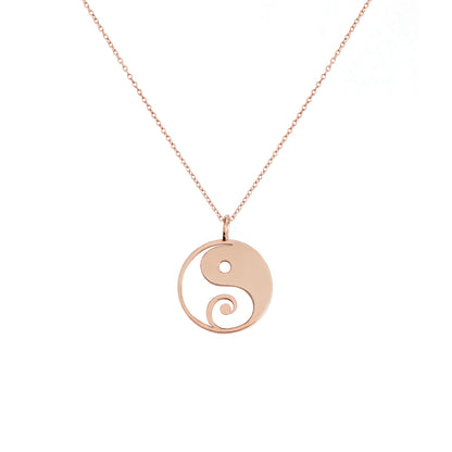 solid rose gold necklace with a 16mm yin yang pendant