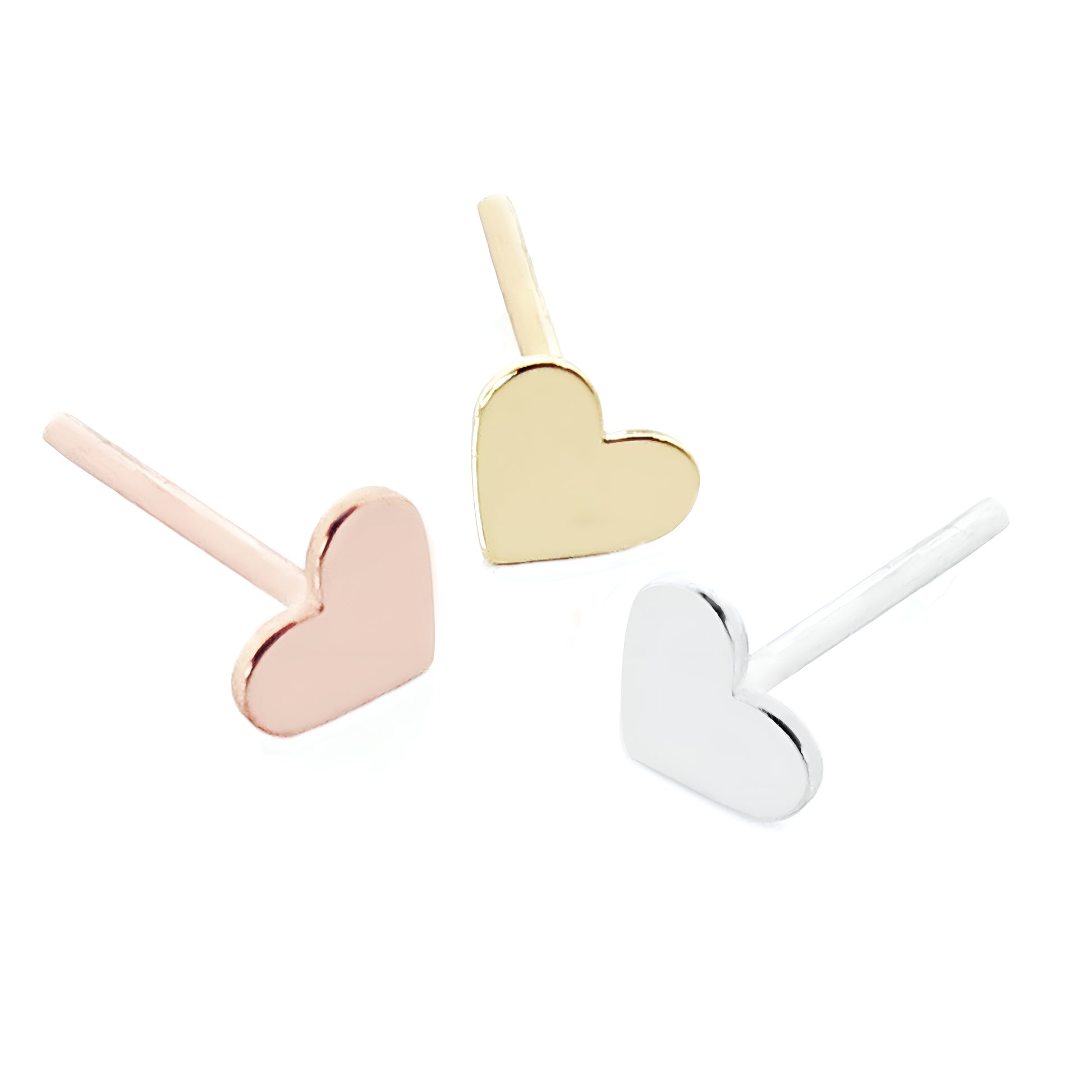 tiny solid rose yellow and white gold heart-shaped stud earrings