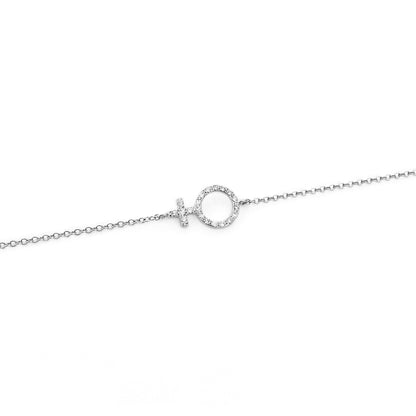 solid white gold bracelet with a venus female symbol charm set with tiny diamonds