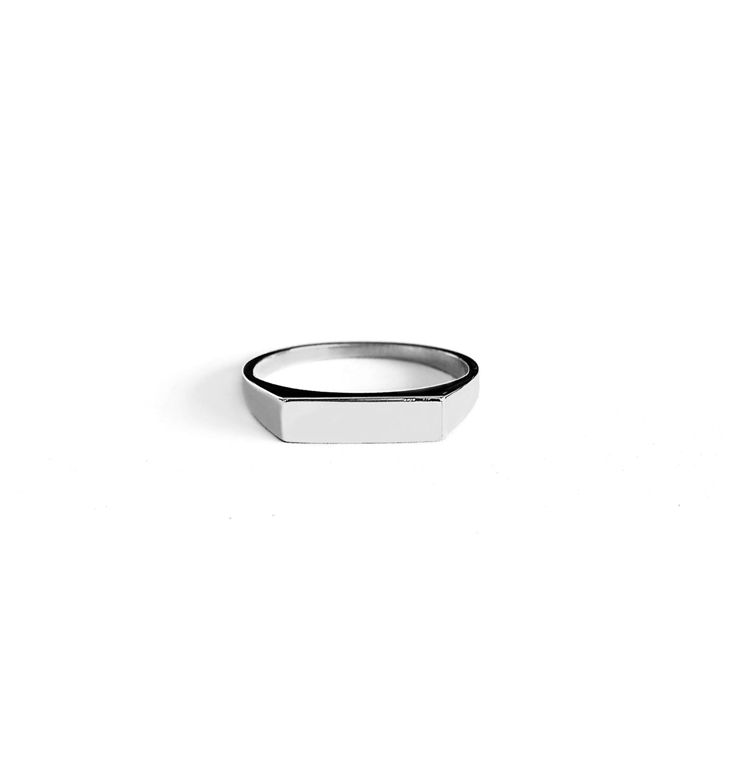 solid white gold rectangle bar signet ring