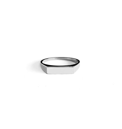 solid white gold rectangle bar signet ring