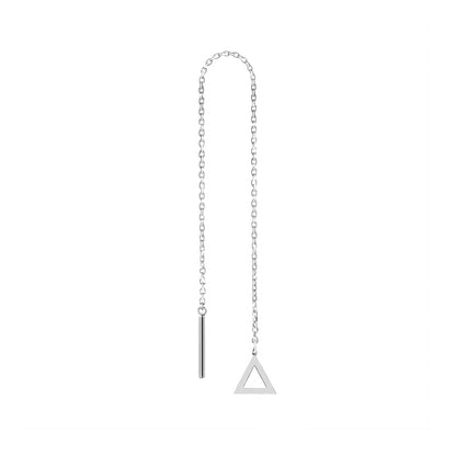 solid white gold single threader pull through earring with tiny triangle