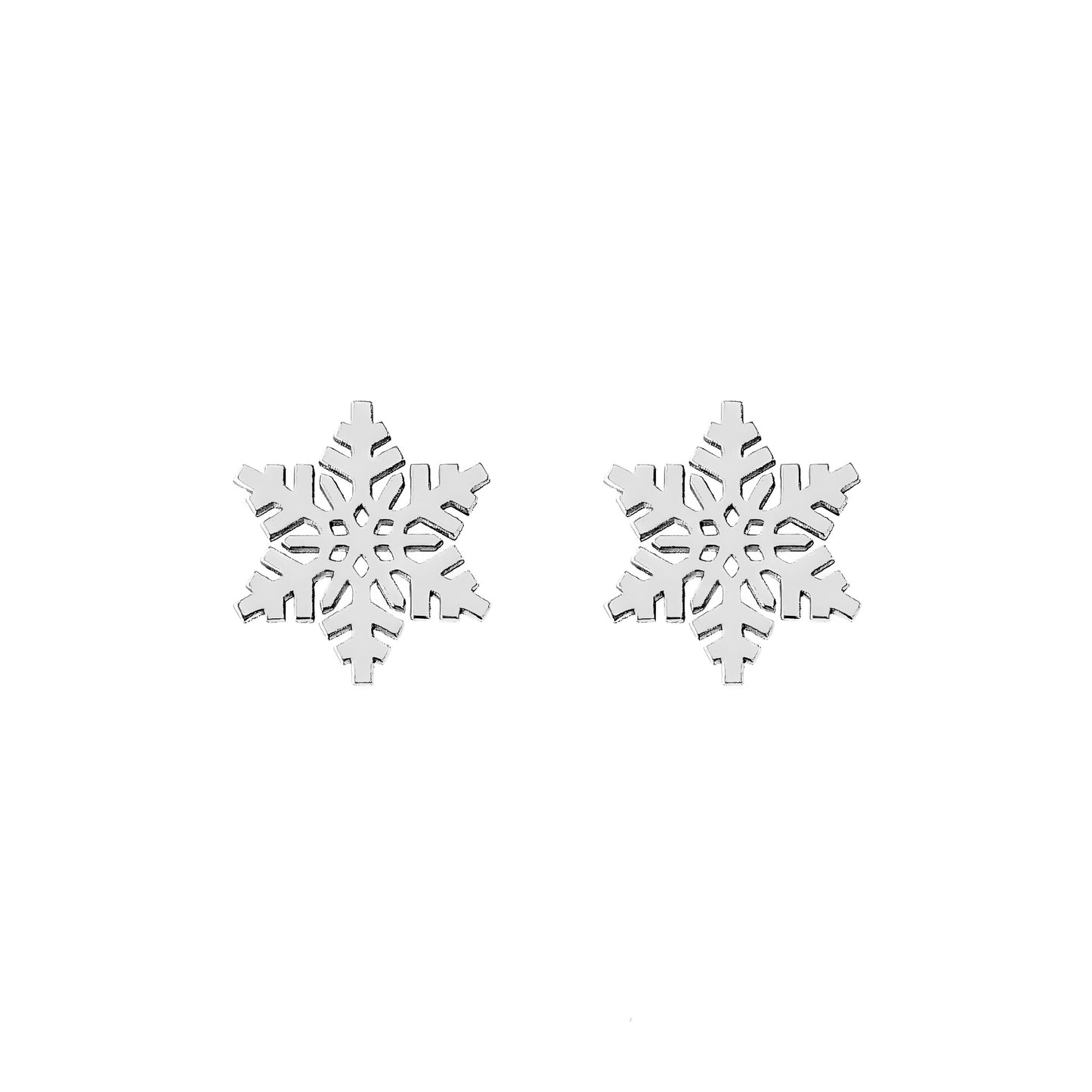 solid white gold stud earrings in the shape of snowflakes