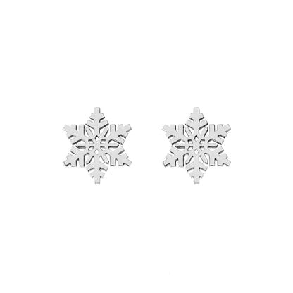 solid white gold stud earrings in the shape of snowflakes