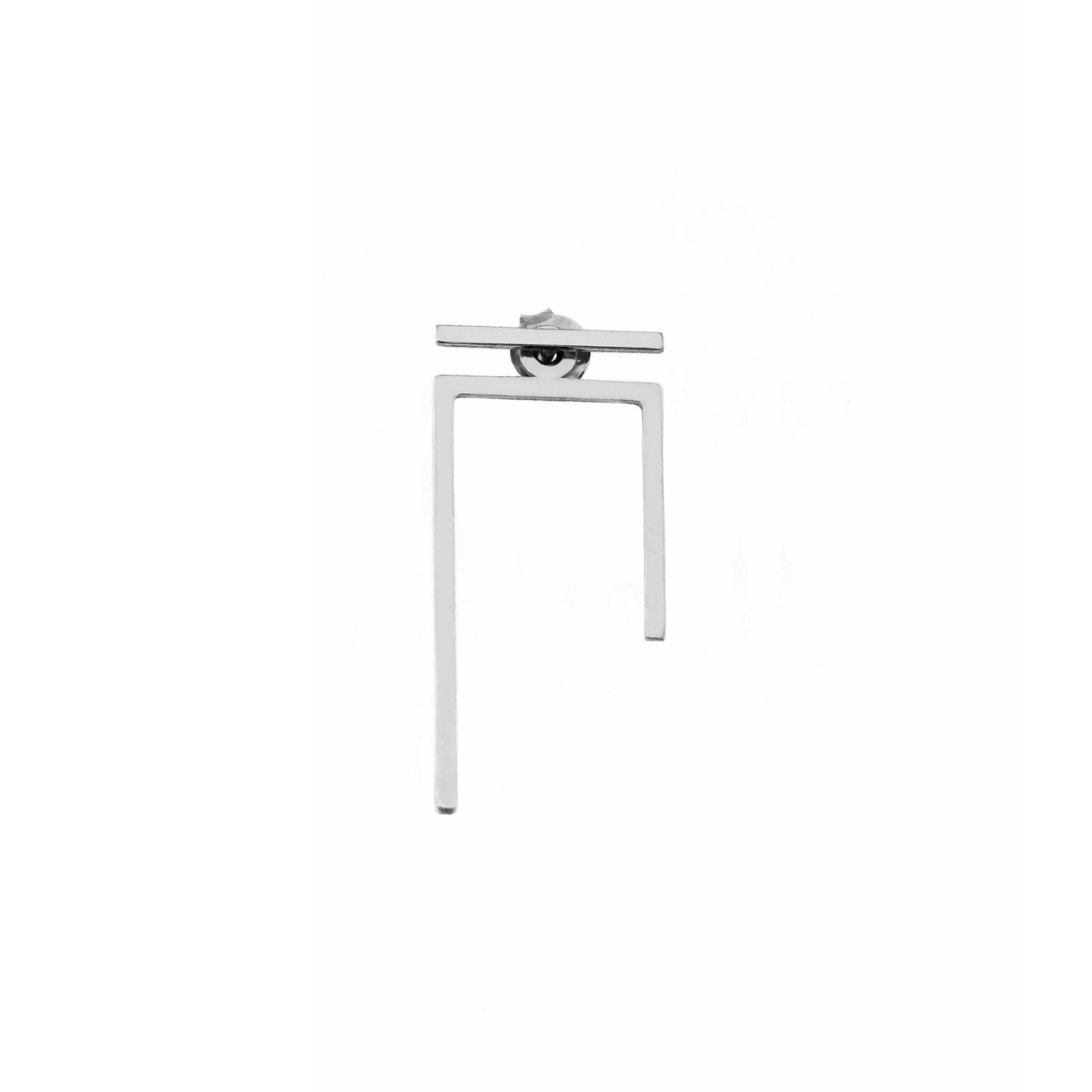 single solid white gold staple line jacket earring