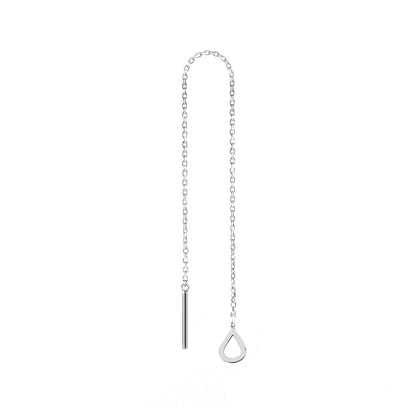 solid white gold single threader pull through earring with a tiny teardrop