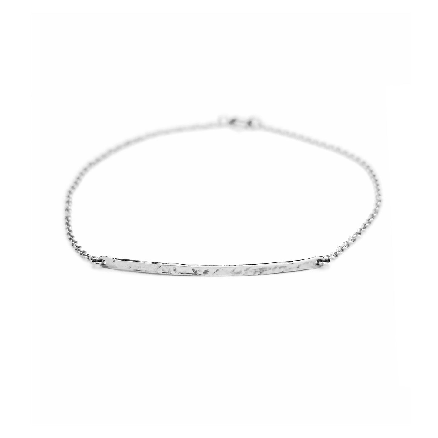 solid white gold thin hammered bar bracelet