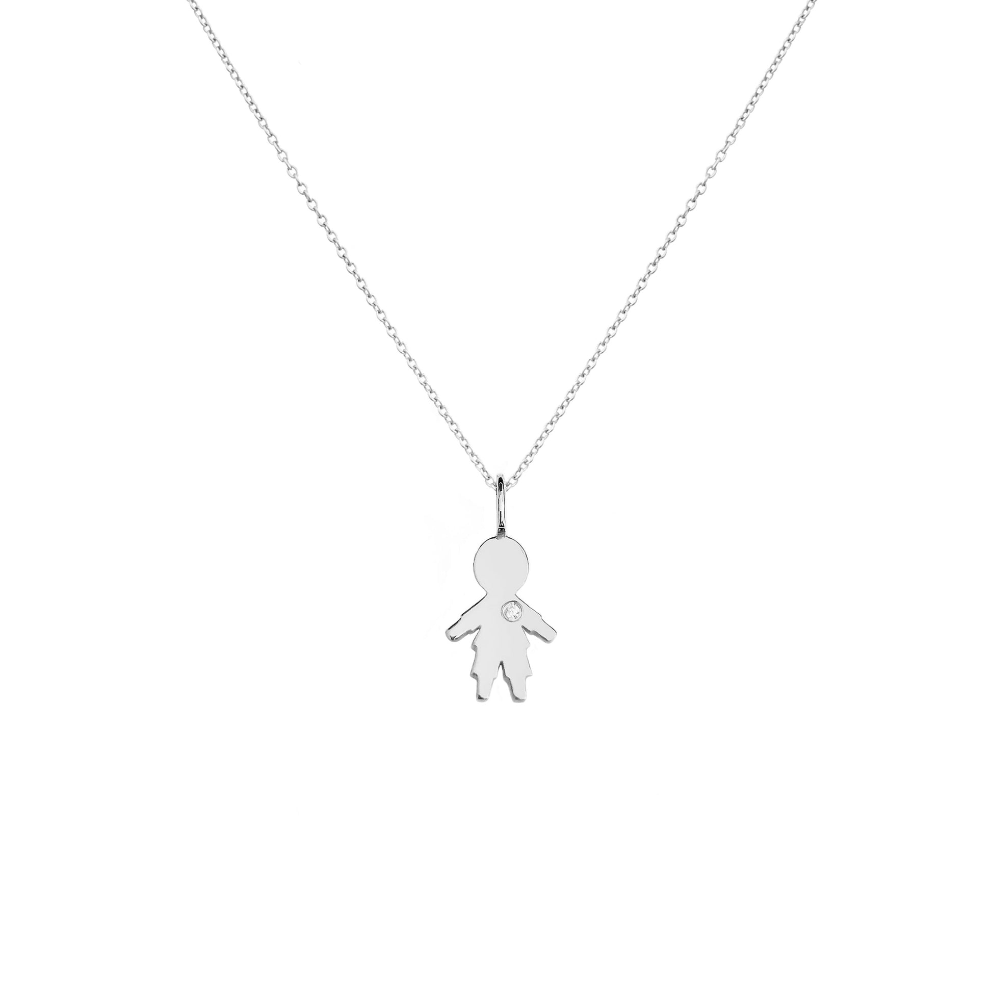 solid white gold necklace with tiny boy outline charm set with tiny diamond